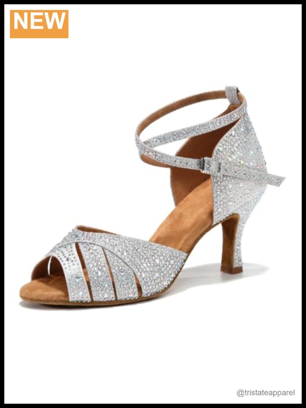 Rhinestone Latin Dance Shoes Ankle Strap Salsa Ballroom Heels